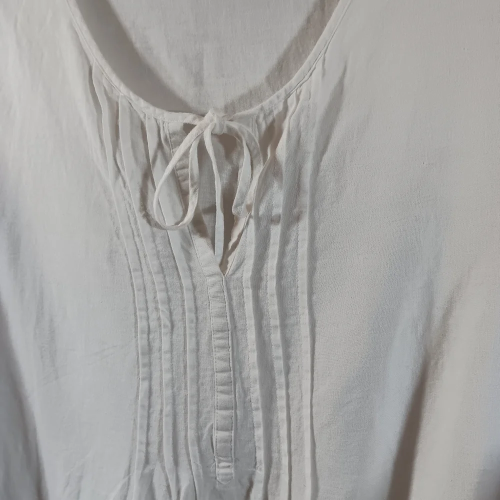 Marina Luna Womens Large Top White Linen Blend Tunic Eyelet Trim Beach Blouse